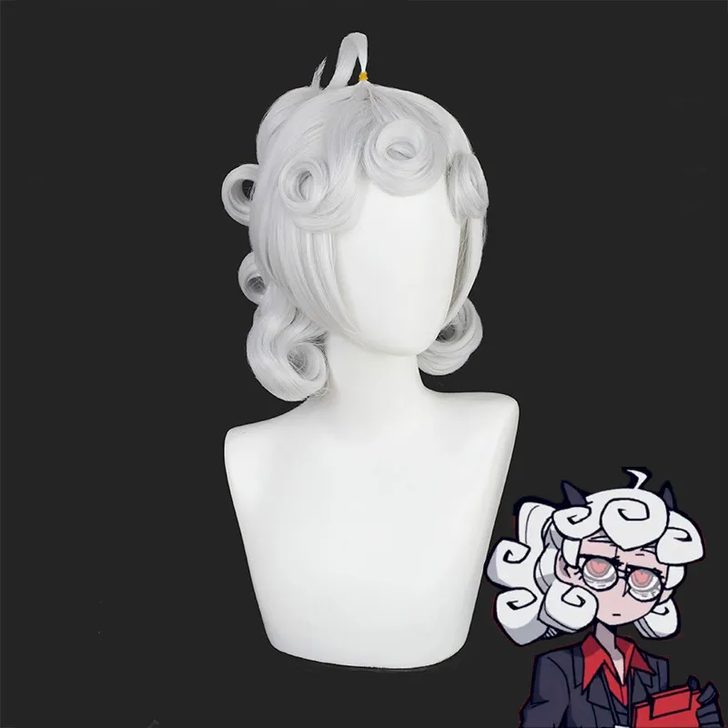 Helltaker Pandemonica short White Curly Hair Cosplay Halloween Party Heat Resistant Synthetic Wig + Free Cap |