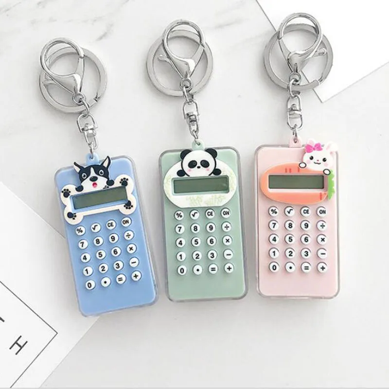 

Animal key rings Mini card calculator keyring cute portable student DIY keychain dog keychain Best friend gift Women Jewelry