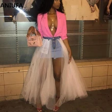 Новая юбка из тюля с эластичной высокой талией, женская танцевальная юбка-пачка, джинсовые юбки, шифоновые Асимметричные повседневные женские юбки длиной до пола, mujer Y741