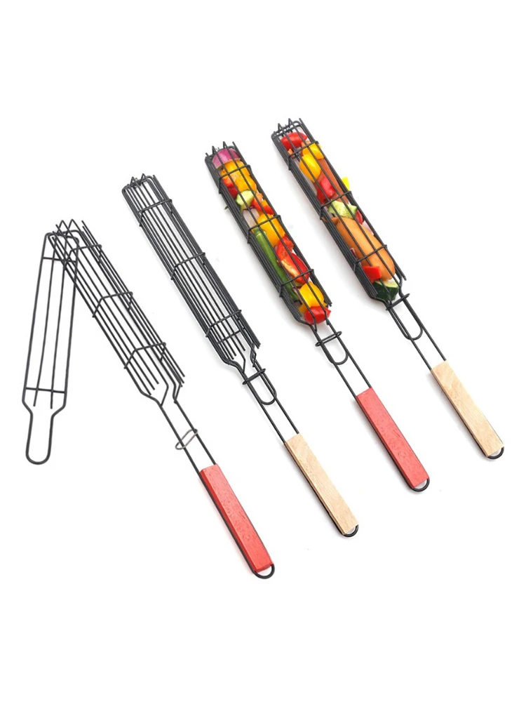 

Picnic Camping Grilling Basket Skewers Stainless Steel Barbecue Tong BBQ Grill Rack Roaster Net Home Kitchen Barbecue Holder