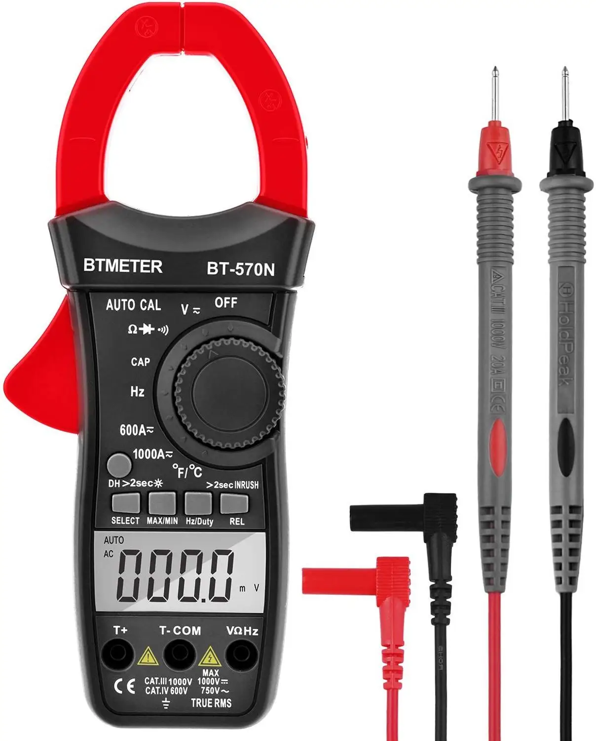 BTMETER-570N True RMS 디지털 클램프 미터, 자동 범위 6000 디스플레이 AC/DC 전류 및 전압 테스터 미터, 돌입 전류 테스트