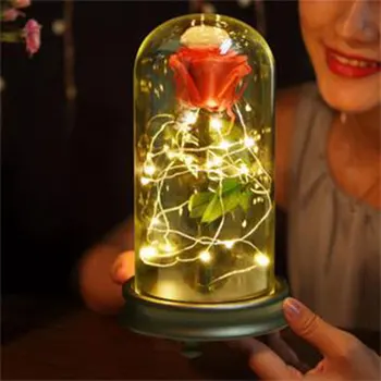 

Valentine's Day Gift LED Night Light Eternal Flower Fake Flower DIY Glass Cover Birthday Gift Rose Landscape Flower Decoration