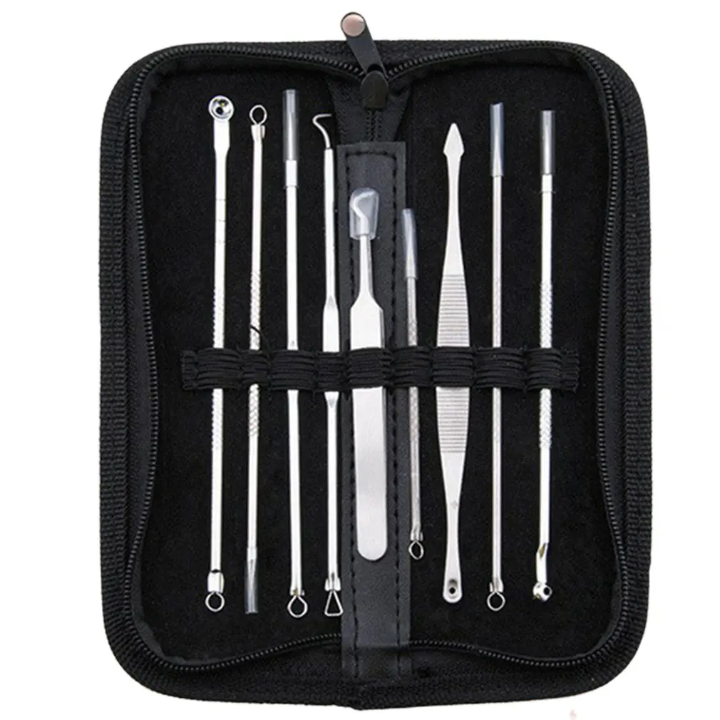 9 Pcs/Set Stainless Steel Acne Needle Strong Sturdy Protective Rubber Sleeve Remove Blackheads Squeeze Tool | Красота и здоровье