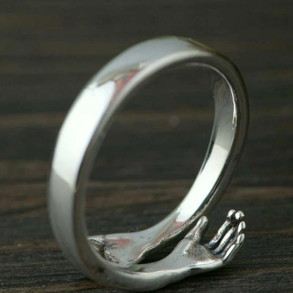 2021 New Women Girls Hand Rizeable Ring Creative Love Hug Silver Color Ring Fashion Lady Open Ring Jewelry Gifts for Lovers