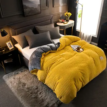 

2020 New Winter Soft Warm Solid Color Coral Velvet Bed Cover One Piece Flannel Thickening Warm Duvet Bedding Cover