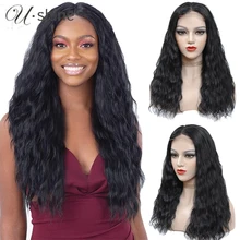 Aliexpress - Ushine Synthetic Curly Lace Wigs 22 inch  Long Hair 4×4 Lace Closure with Natural Hairline for Women Black Color