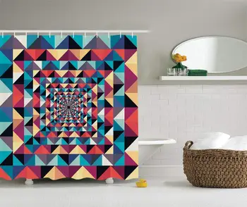 

Contemporary Living Decor Shower Curtain Set, Modern Style Visual Patchwork Effect, 60 X 72