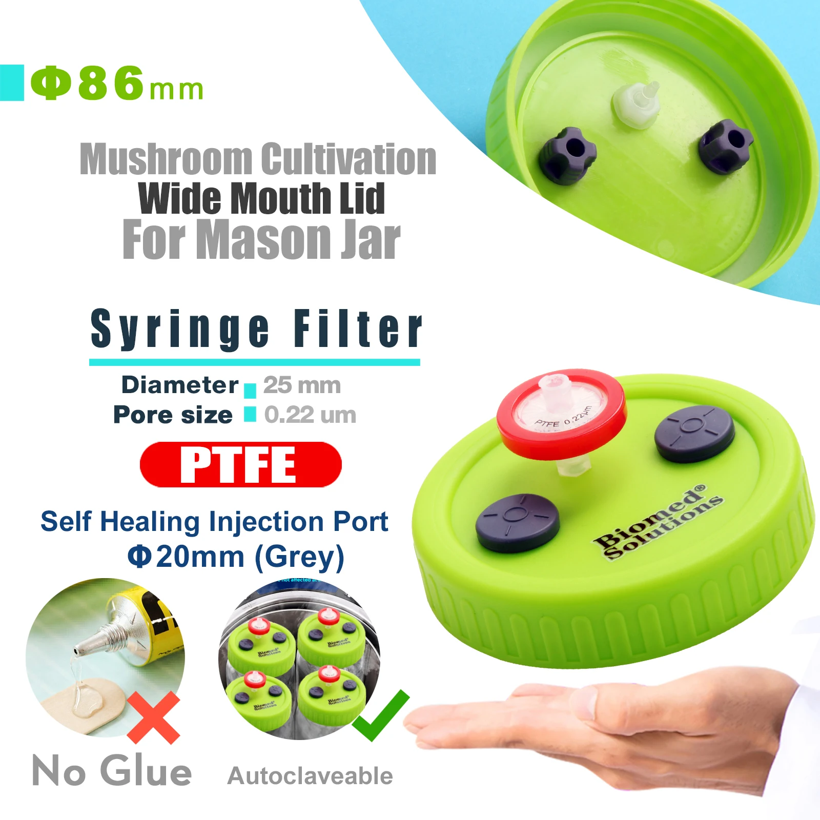 Liquid Culture Lids-Autoclavable WIDE Mouth Jar Lids with Heavy Duty Injection Port for Mushroom Cultivation
