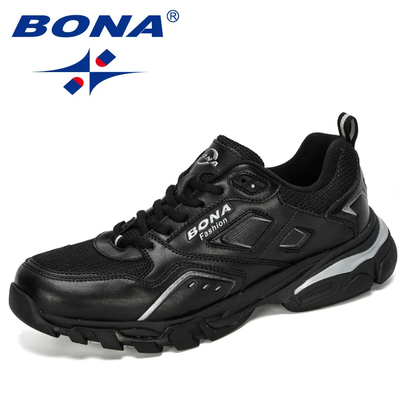 Black silver gray BONA Новые дизайнеры Корова Сплит кроссовки мужские кроссовки для улицы Спортивная обувь Профессиональная тренировочная обувь мужская беговая Обувь - Цвет: Black silver gray
