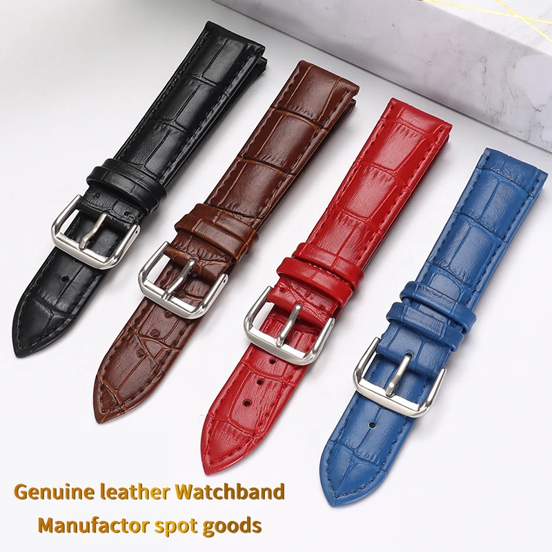 

BJS Watchband 14 15 16 17 18 19 20 mm Soft Calf Genuine Leather Watch Strap Alligator Grain Watch Band for Tissot Seiko