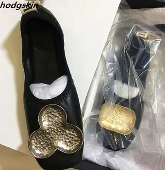 

2019 Bling Metal Decor Square Toe Flats Women Shoes Slip on Ballet Flats Soft Leather Loafers Casual Shoes