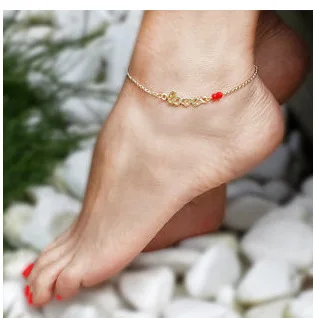Европа и Америка летние универсальные модные с надписью LOVE Lucky красные бусины простые ножные украшения F061