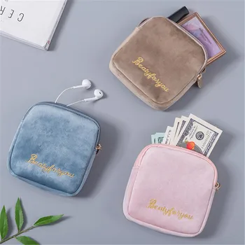 

Diaper Sanitary Napkin Storage Bag Canvas Pad Makeup Bag Coin Purse Jewelry Organizer Credit Card Pouch Case