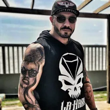 Стиль череп с капюшоном Открытый Фитнес тренировочный костюм мужской AliExpress спортивный жилет без рукавов с капюшоном Slim Fit