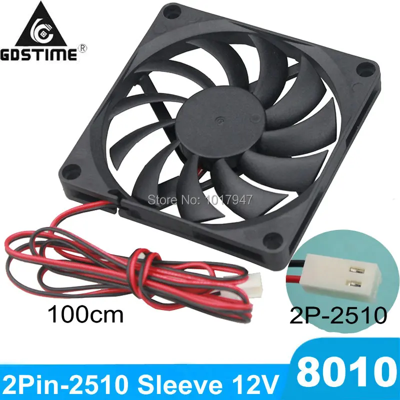 

Gdstime 8010 80MM 12V 2 Pin 2510 Connector 100cm Cable Length 80x80x10mm 8cm Brushless DC Cooling Fan