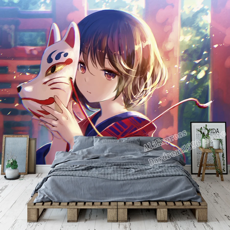 アニメ女の子壁紙カスタム3d狐少女壁紙手塗装壁壁画子供の寝室リビングルームの装飾コスプレスタジオ壁アート 壁紙 Aliexpress