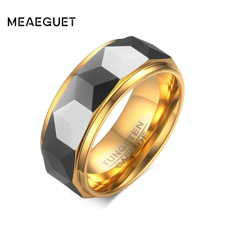 Meaeguet 8mm Ring Breite Facettierte Schliff Geometrische Wolfram Hartmetall Hochzeit Ringe Für Männer Schmuck Männlich Anillos Bague USA Größe 7-12