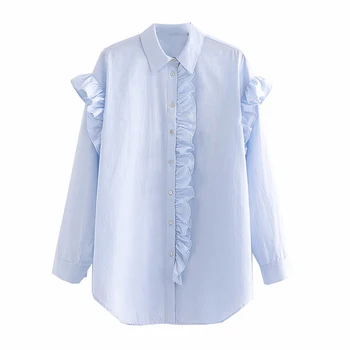 

Stylish Solid Ruffled Women Blouses Fashion Lapel Long Sleeve Female Shirts Blusas Office Wear Mujer Chic Tops