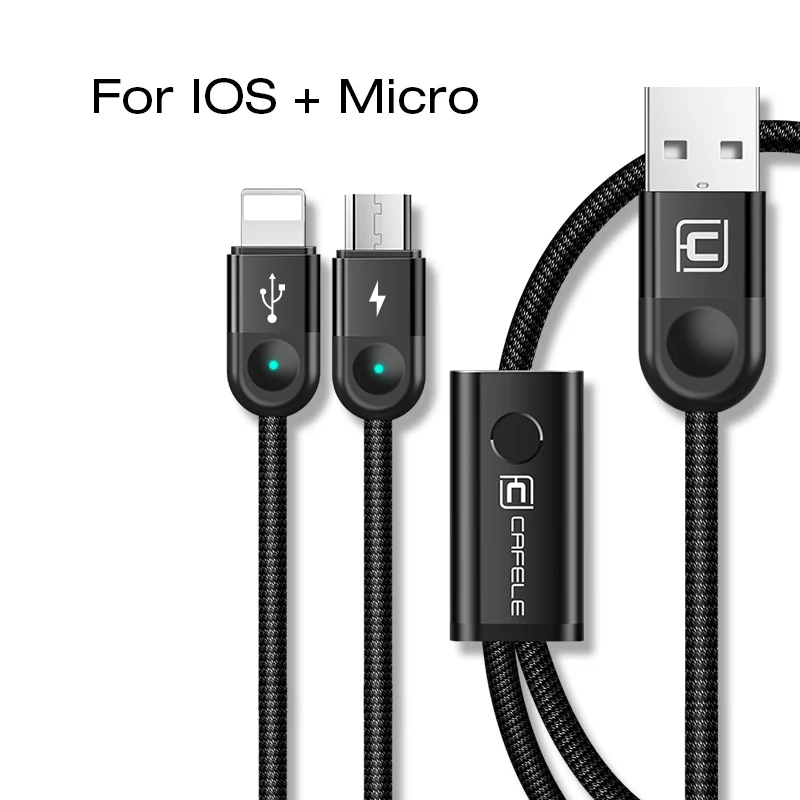 Cafele 3 in1 Micro USB Cable For iPhone Retractable Cable 120cm Support Fast Charging Type C Cable For Xiaomi Huawei Data Sync mobile phone cables Cables