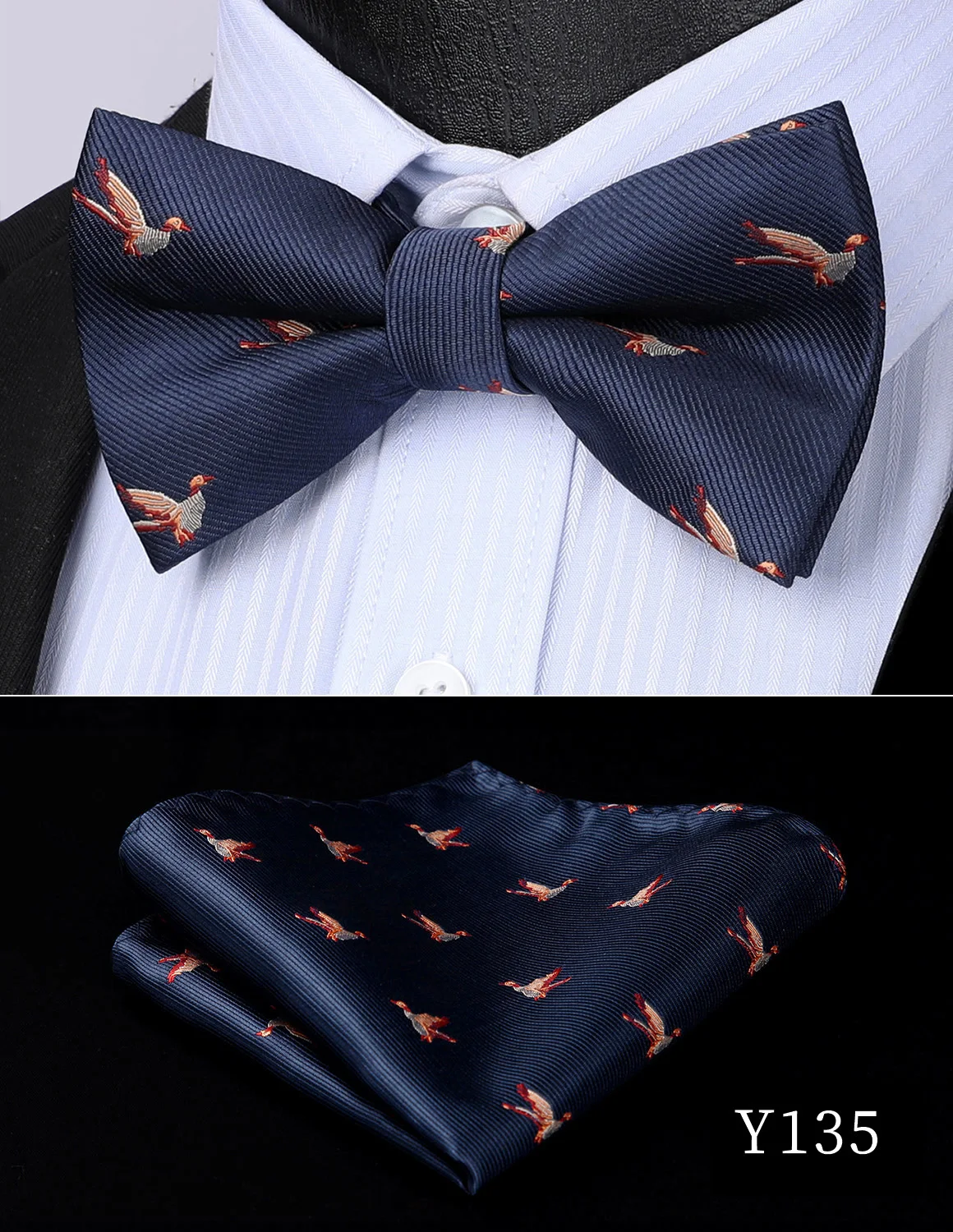 Y135 HISDERN Pre Tied Bow Tie Handkerchief Set Pocket Square Animal Flamingo Men Adjustable Formal Wedding Party Classic Butterfly - Цвет: Y135