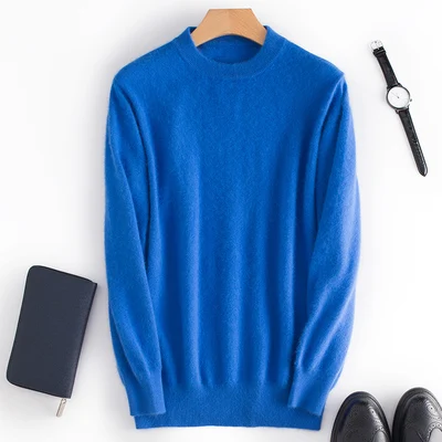 Zocpt зимний мужской свитер, норковые кашемировые пуловеры для мужчин, Повседневная теплая одежда с круглым вырезом, новая мужская одежда, вязаный джемпер, топы - Цвет: Синий