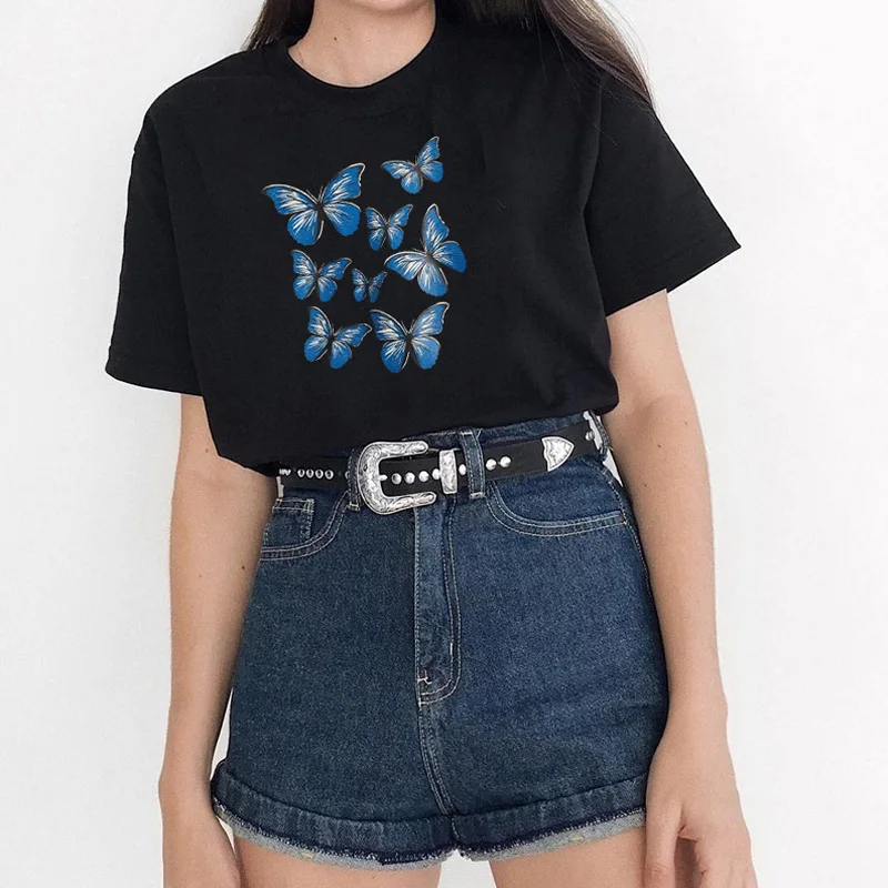 

Harajuku Aesthetic Butterfly Print Women T Shirt Unisex Short Sleeve Streetwear Vintage Oversized Graphic Tee Punk Casual Clothe