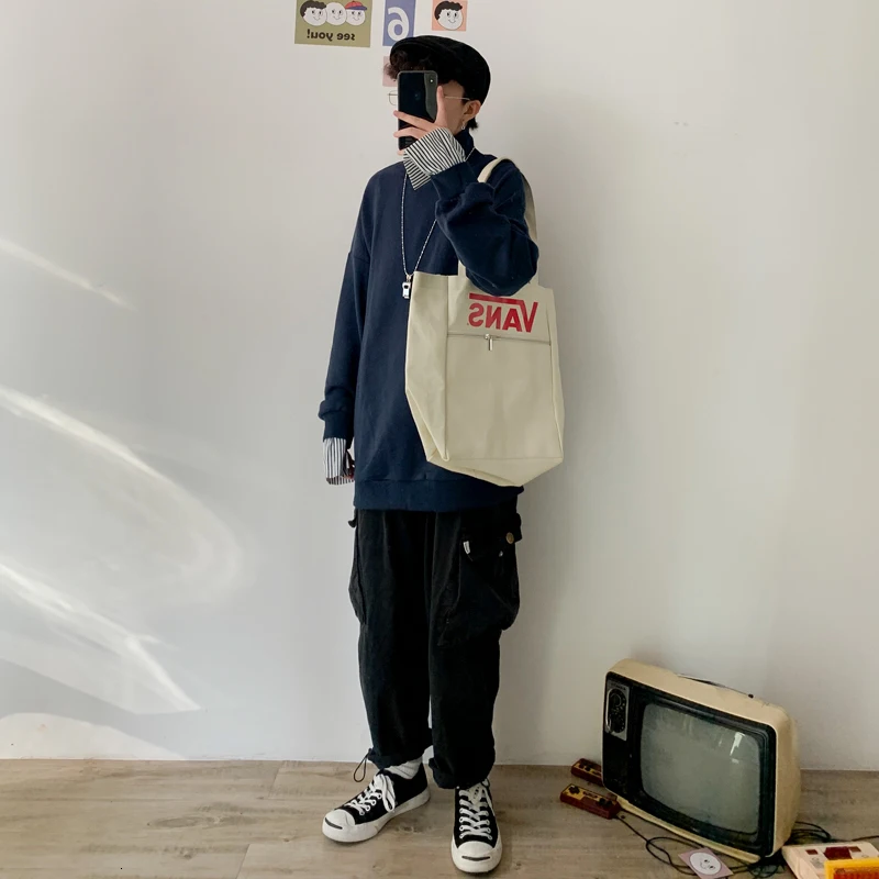Японский большой размер осенний хлопок простой длинный рукав мужской свободный корейский Повседневный пуловер