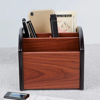 

360° Rotating Pen Pencil Holder Wooden Remote Controls Holder Table Office Supplies Desk Storage Organizer