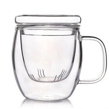 

500ML Modern and Simple Filter Tea Three-piece Mug Heat-resistant Glass Cup with Handle Thickened Glass Office Flower Tea Cup