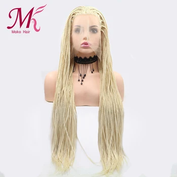 

Moko Blonde Wigs Synthetic Lace Front Wig Braided Box Braids Wig With Baby Hair Color 613 Braided Wigs For Black Women