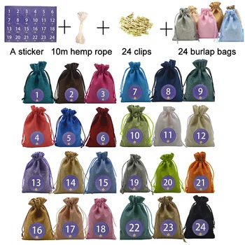 

24Pcs Cloth Bag Advent Christmas Filling Linen Gift Bags 3.94*5.5 inch