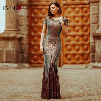 

Saudi Arabia Mermaid Evening Dresses Ever Pretty Sequined O-Neck Short Sleeve Luxury Sparkle Evening Gowns Abiye Gece Elbisesi