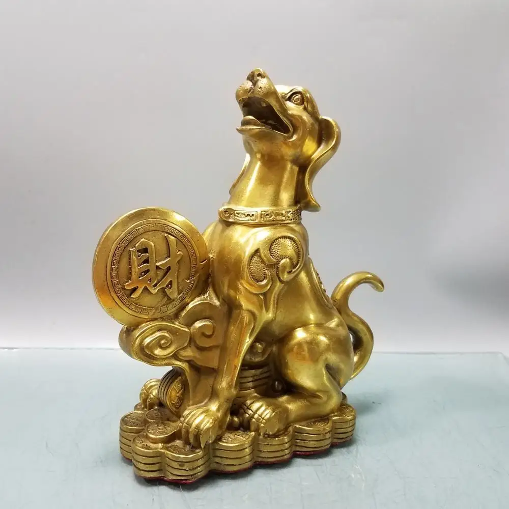 

wedding decoration 9" China Lucky Seikos brass Zodiac Dog statue Caifu dog Alsatian dog Lucky Fortune