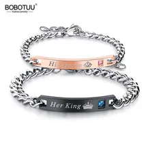 BOBOTUU романтическая Корона цепочки и браслеты для влюбленных король и королева черный/розовый золотой цвет, стразы циркония Женщин Мужчин BOGS886
