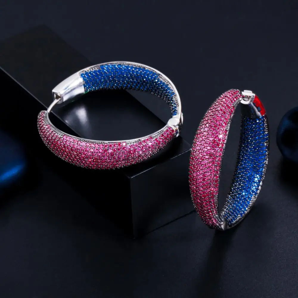 CWWZircons Luxury Full Cubic Zirconia Pave Big Round Circle Hoop Earring Engagement Party Jewelry Gift for Women Brincos CZ807