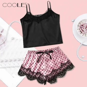 

New Women Lace Satin Wireless Bra Camisole Pajamas Sleepwear Bowknot Shorts Set Pijama Mujer одежда для дома пижама женская