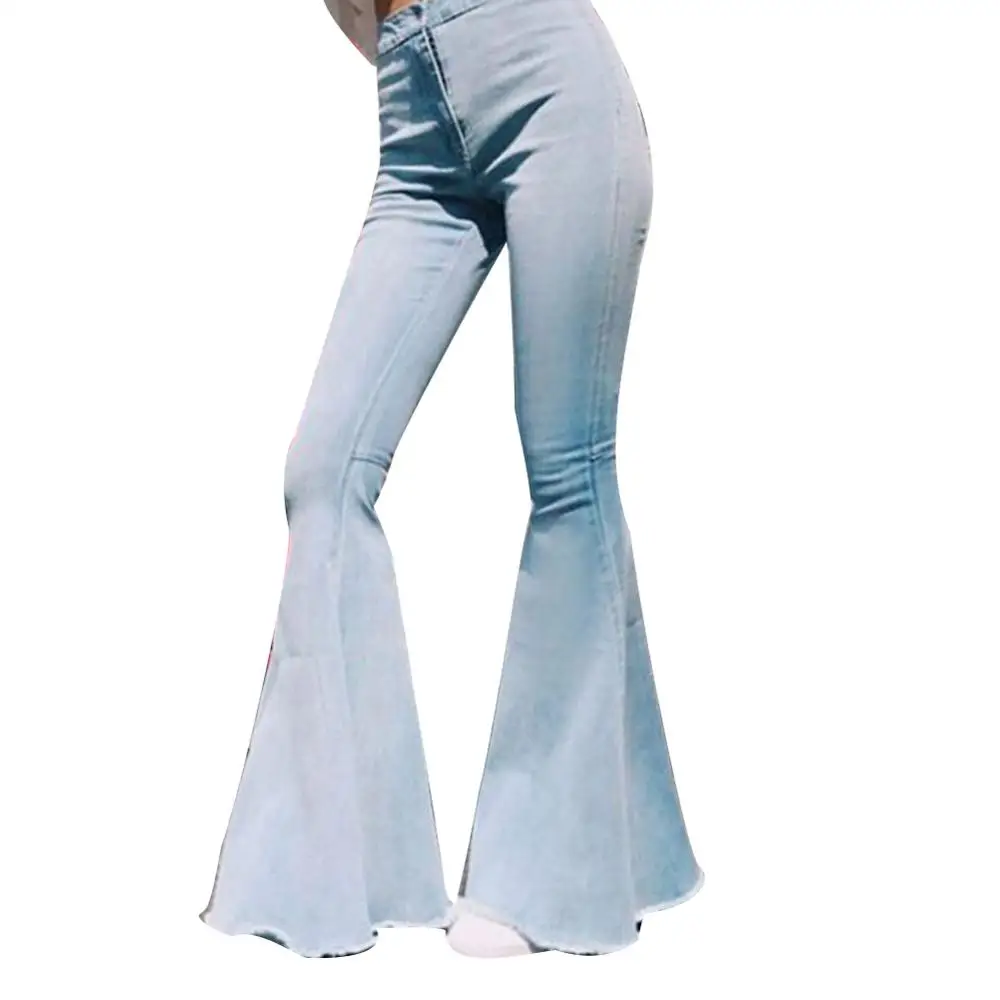 Light Blue Модные Женские однотонные сексуальные с высокой талией тонкие брюки с колокольчиками джинсовые брюки для женщин джинсы - Цвет: Light Blue