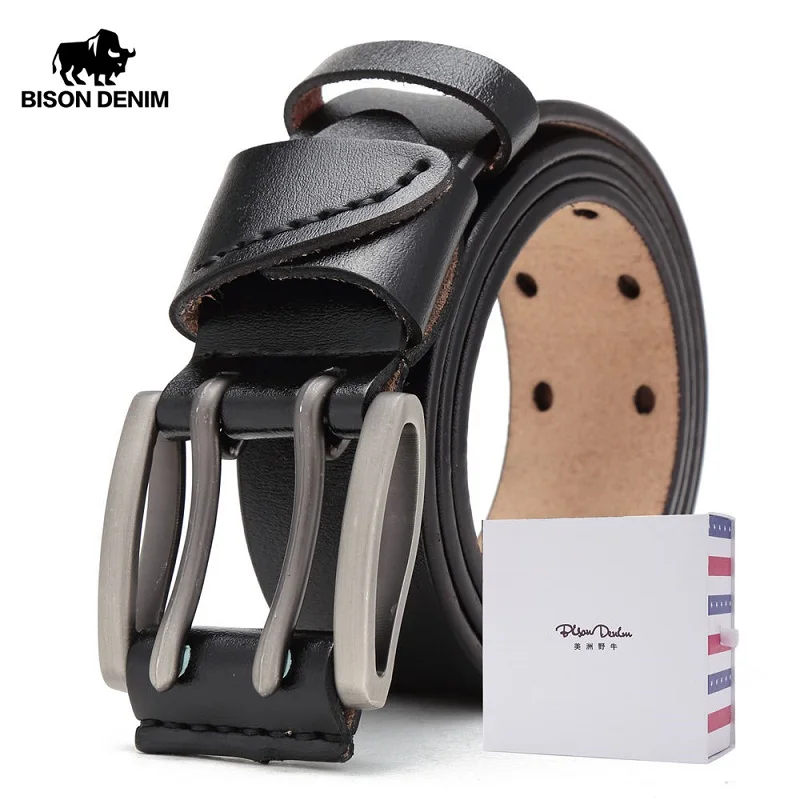 Skup BISON DENIM nowych mężczyzna pas prawdziwej skóry męskie pasy Vintage skórzany pasek z klamrą pas dla mężczyzn boże narodzenie noworoczny prezent N71247