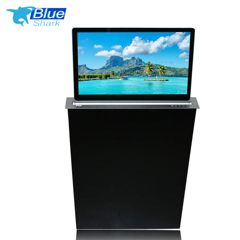 

Ultra thin Paperless conference system with mic meeting table pop up lcd Remote control motorized flip up monitor lift