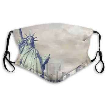 

Statue Of Liberty With New York Skyline Washable Reusable Mask, Anti Dust Half Face Mouth Mask For Kids Teens Men Women With