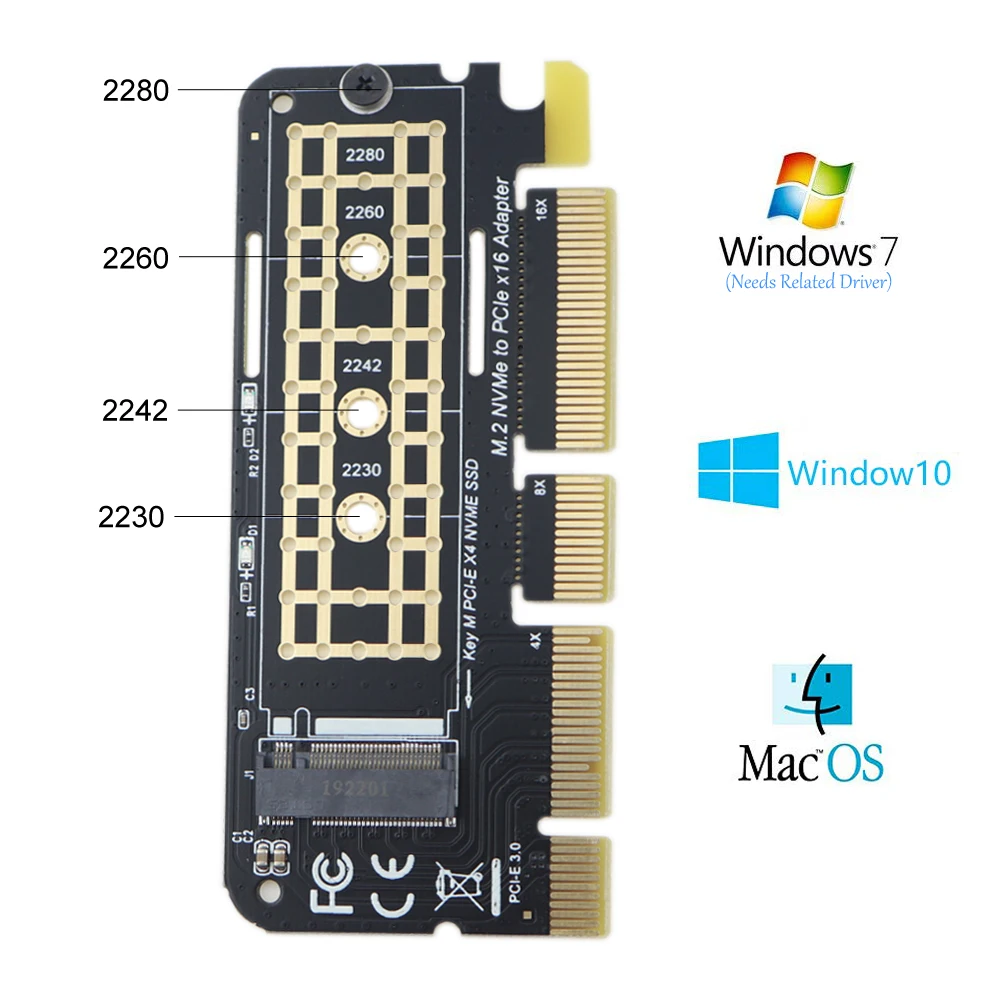 M.2 nvme ssd 어댑터 pci-e 3.0x4x8x16-ngff m 키 솔리드 스테이트 드라이브 컨버터 카드 (2230  2282 ssd 지원) win 10