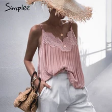 Simplee сексуальные кружевные женские розовые топы с вышивкой, элегантные женские майки с v-образным вырезом, топы на бретелях, женские майки и футболки