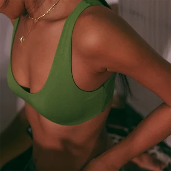

Wriufred Simple solid color bralette comfortable cotton retro thin vest-style soft full-cup bra women padded underwear