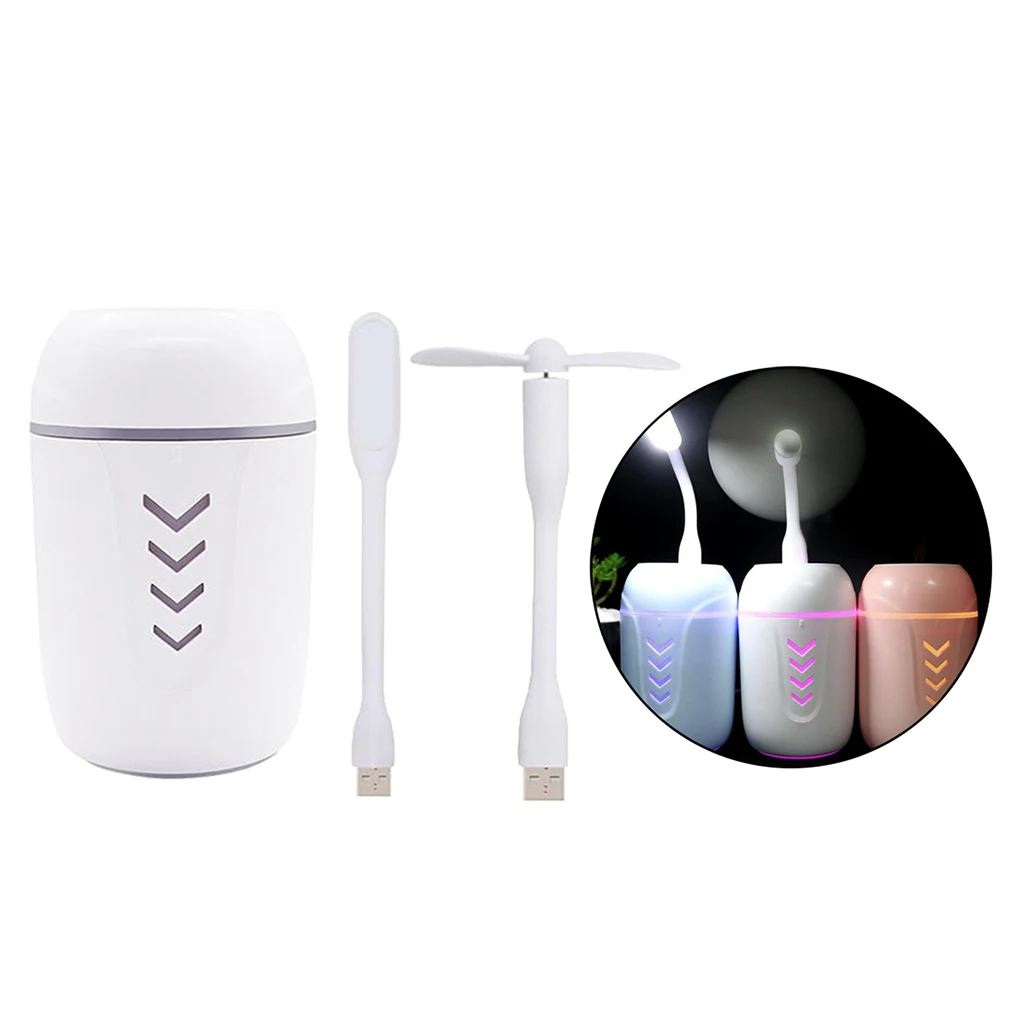 Portable Mini USB Humidifier, 200ml Low Noise  Humidifier with Colors Night Light and Mini Fan, USB Cable
