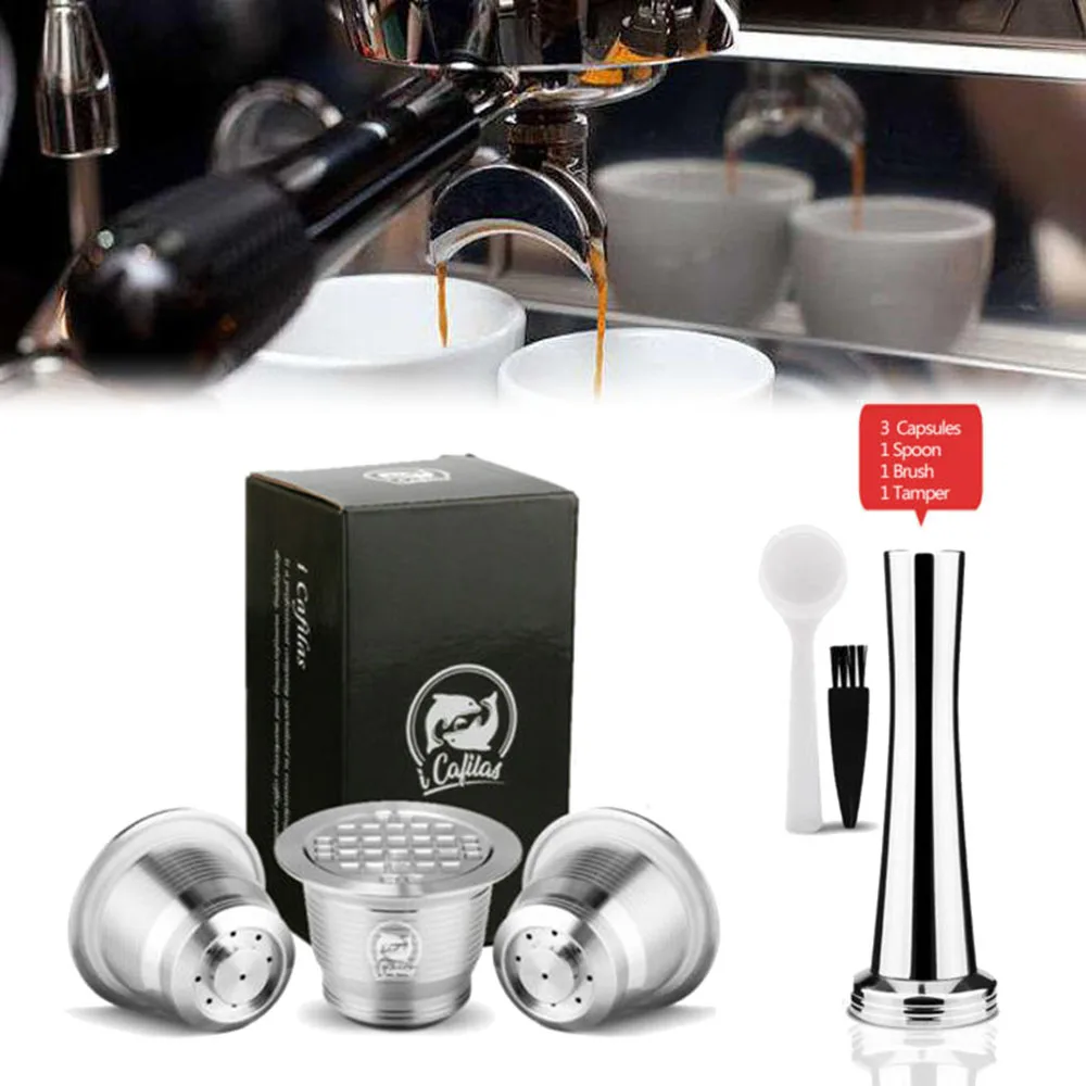 

6pcs/set Coffee Capsule Pod Powder Hammer Spoon Brush for Nespresso Stainless Steel Durable Refillable Reusable