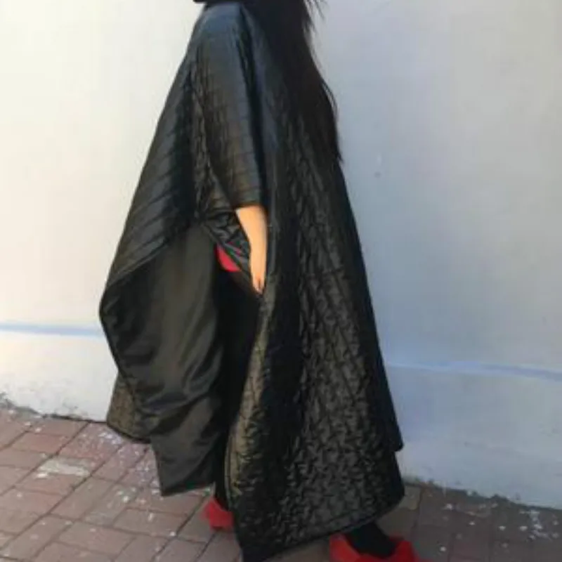 Plus Size Loose Cloak Long Cotton Padded Coat Female Oversized Winter Black Personality Irregular Fashion Women Tops L888