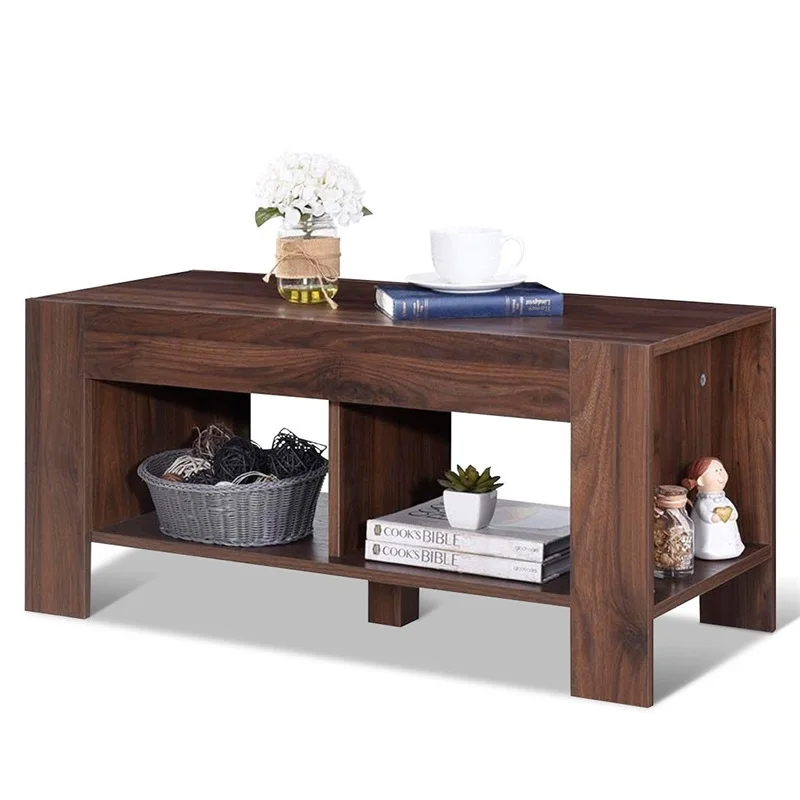 Simple Design 2-Tier Wood Coffee Table Sofa Durability MDF Side Table Spacious Tabletop 2 Lower Shelves Shelf HW60167CF Simple Design 2-Tier Wood Coffee Table Sofa Durability MDF Side Table Spacious Tabletop 2 Lower Shelves Shelf HW60167CF