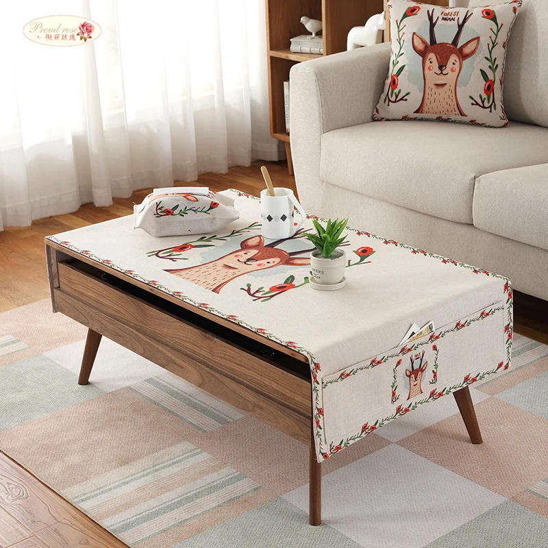 

Proud Rose Rectangle Table Cloth Cute Animal Print Tablecloths Cotton Linen Table Cover TV Cabinet Cover Towel