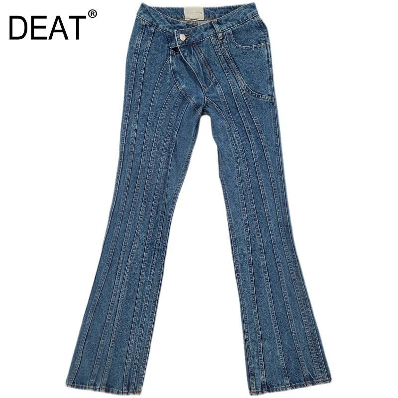 Deat Summer Women Clothes Waist Full Length Light Blue Denim Pants Striped Flare Bottoms Slim Thin Jeans Fashion Wpl Jeans Aliexpress