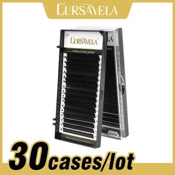 

CURSAVELA 30 case Flat Ellipse Eyelashes with 16 lines Split Tips Natural Curl Extension Lashes Glossy Color Makeup Eyelashes